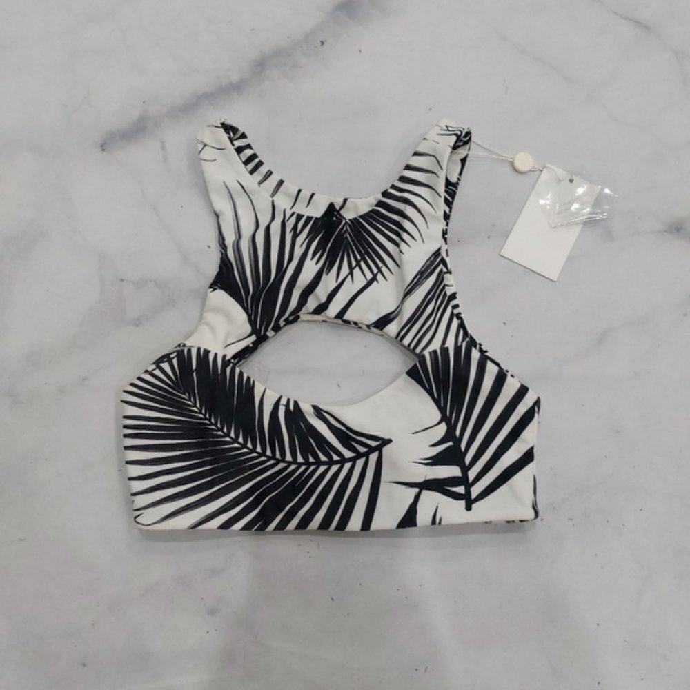 Mikoh Swim MARRAKESH Cut Out Crop Bikini Top Palm Leaf Tropical